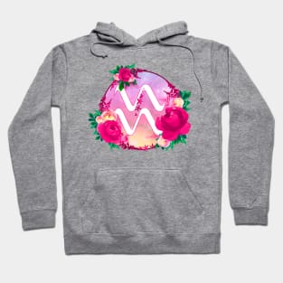 Aquarius Zodiac Horoscope Pink Floral Monogram Hoodie